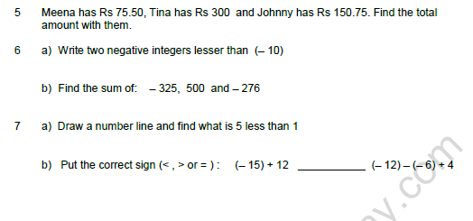 Mathematics Class 6 Printable Worksheets